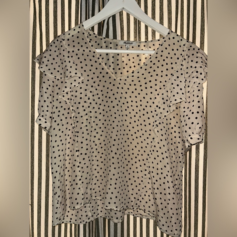 Polka Dot Ruffle Sleeve Top madewell size m 100% silk
